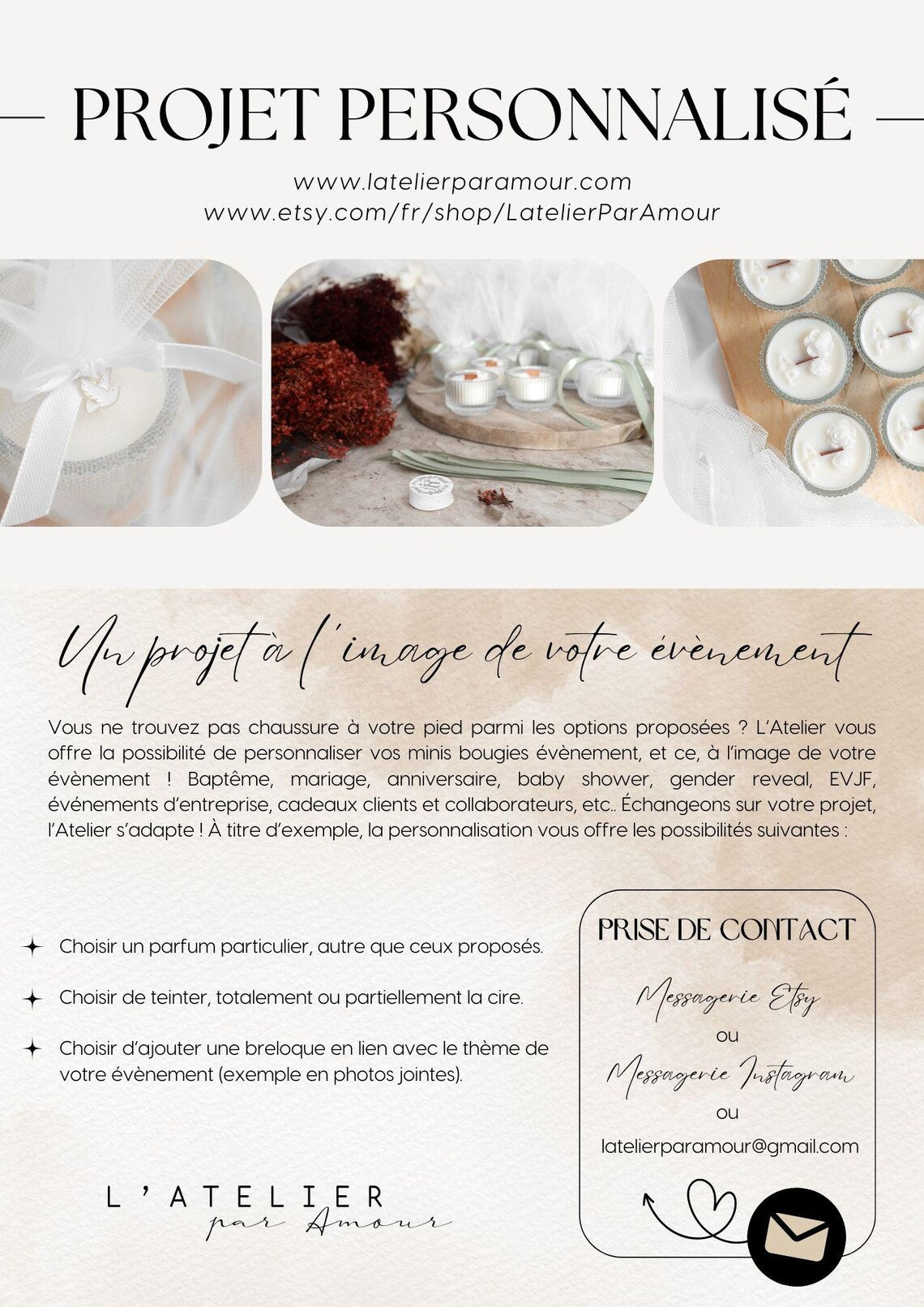 Mini bougie fleurs en forme de coeur personnalisable