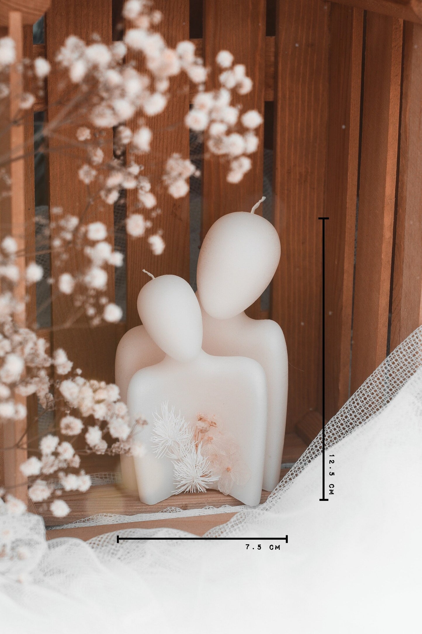 Bougie décorative « ensemble » ornée de fleurs séchées idée cadeau noces de cire