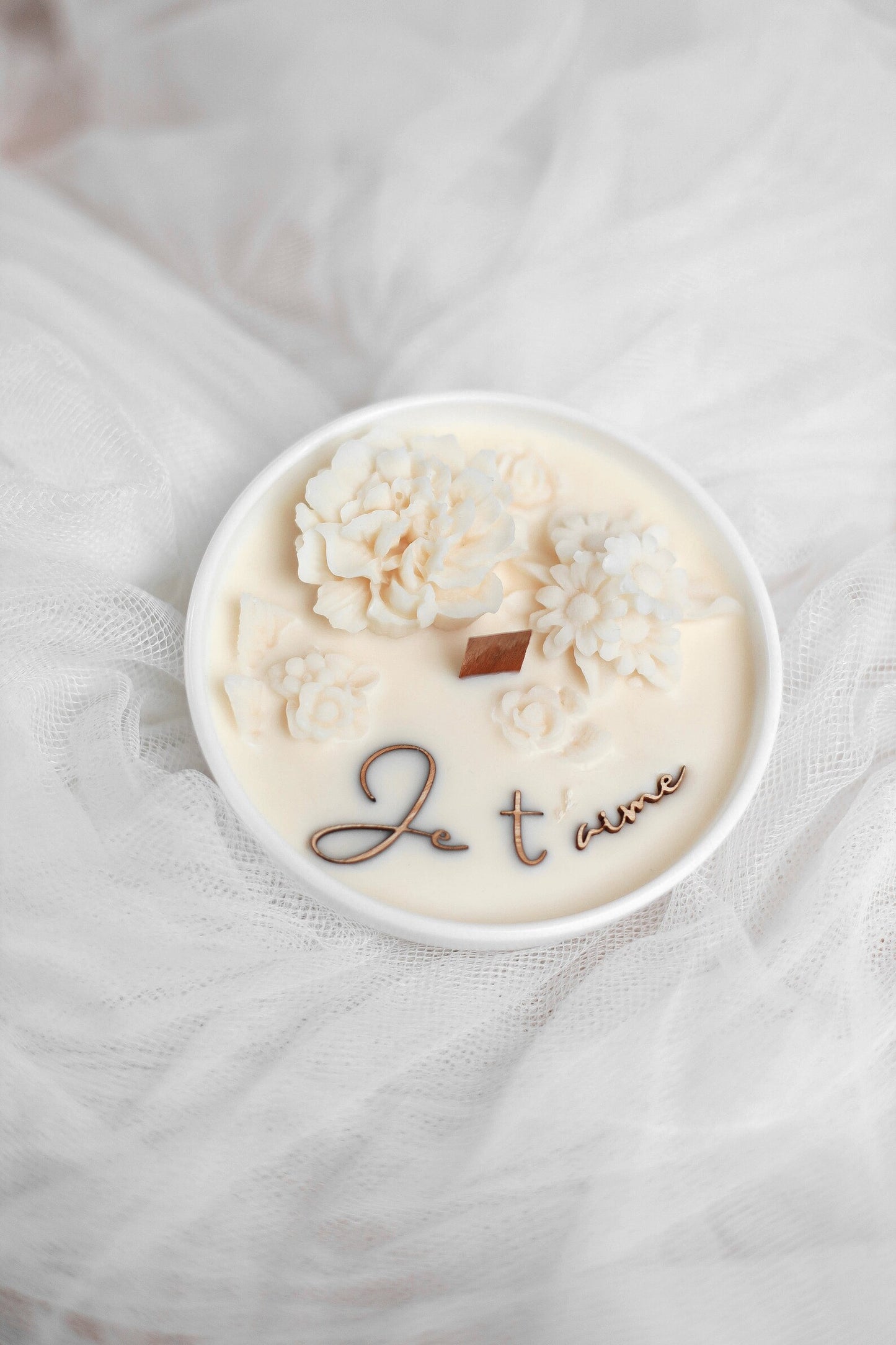 Bougie parfumée décorative bol fleuri "je t'aime"