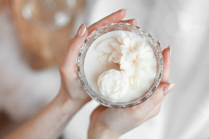 Bougie décorative bonbonnière florale en verre (édition limitée)